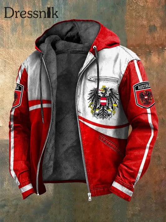 Retro Minimalist ische Österreich ische Flagge Fleece-Ausgekleidet Kapuzen jacke Rot / S