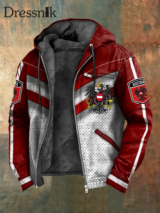Retro minimalist ische österreich ische Flagge Geometrische Fleece-Kapuzen jacke Weinrot / S