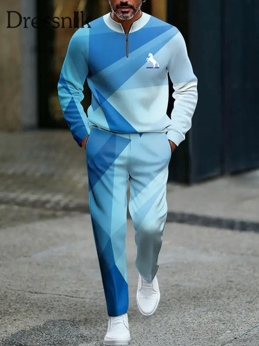 Retro-minimalist isches Geeiglungs-geometrisches Alltagspolo-Set für Herren mehrfarbig / S