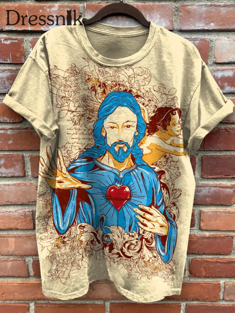 Retro Mode Jesus Kunstdruck Lässige kurze Ärmel als bild / S