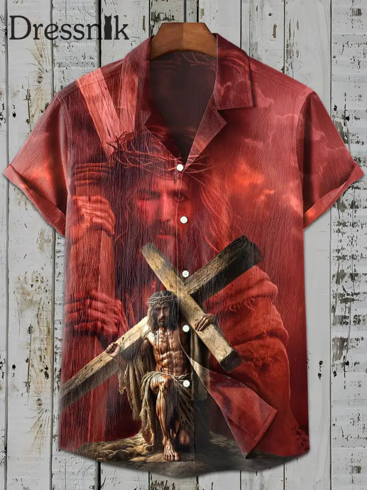 Retro Mode Jesus Print Lässiges Kurzarm-Shirt als bild / S