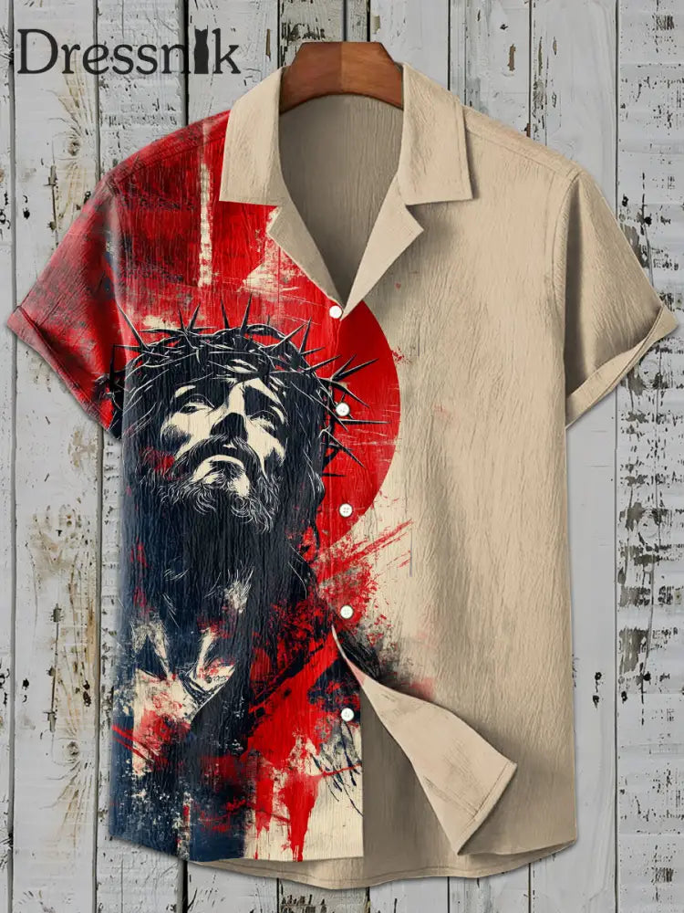 Retro Mode Jesus Print Lässiges Kurzarm-Shirt als bild / S