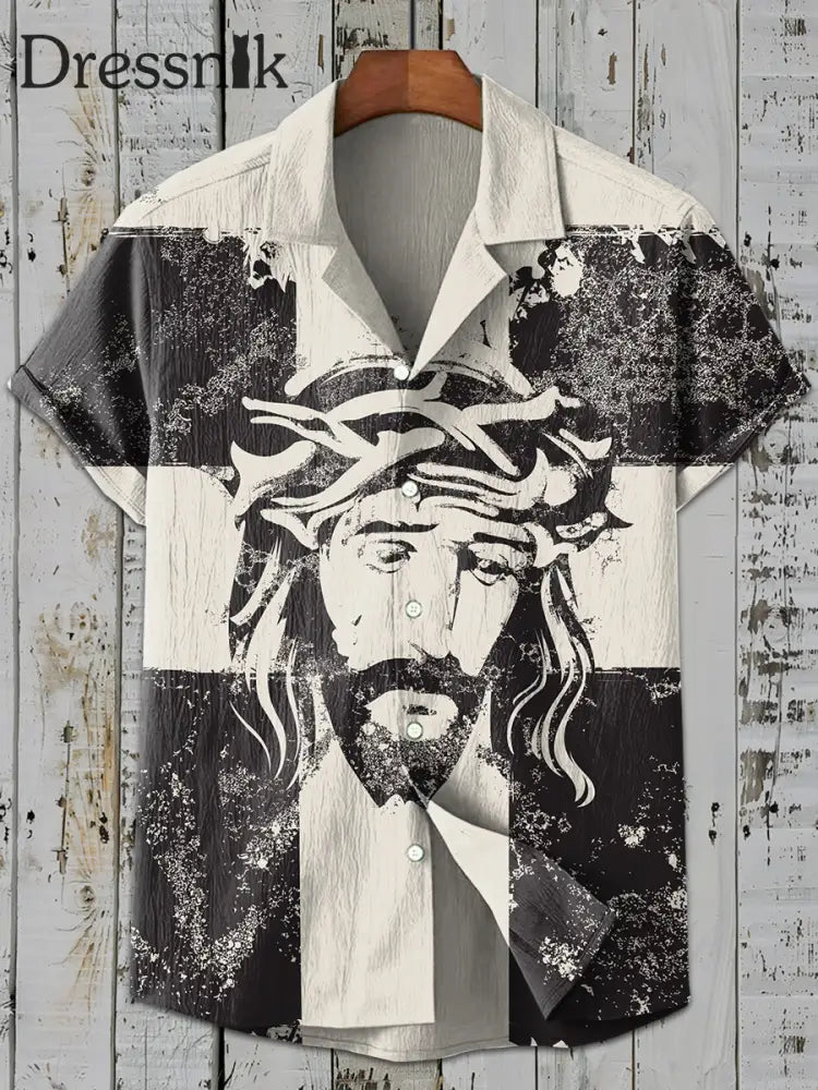 Retro Mode Jesus Print Lässiges Kurzarm-Shirt als bild / S