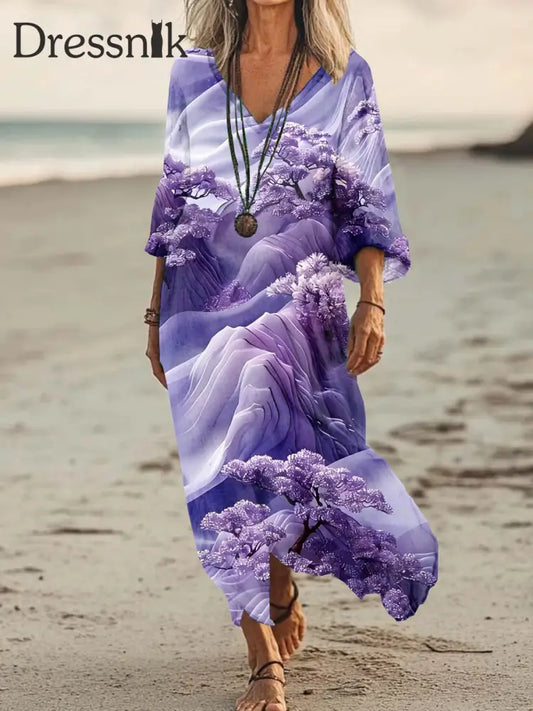 Retro-Mode-Midi-Kleid mit Blumen druck mit lässiger V-Ausschnitt als bild / S