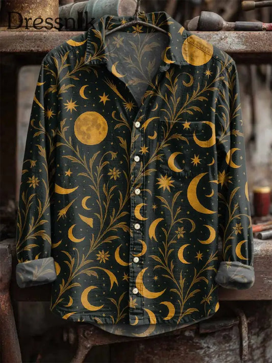 Retro Mond und Star Print Lässiges Langarm-Shirt als bild / S