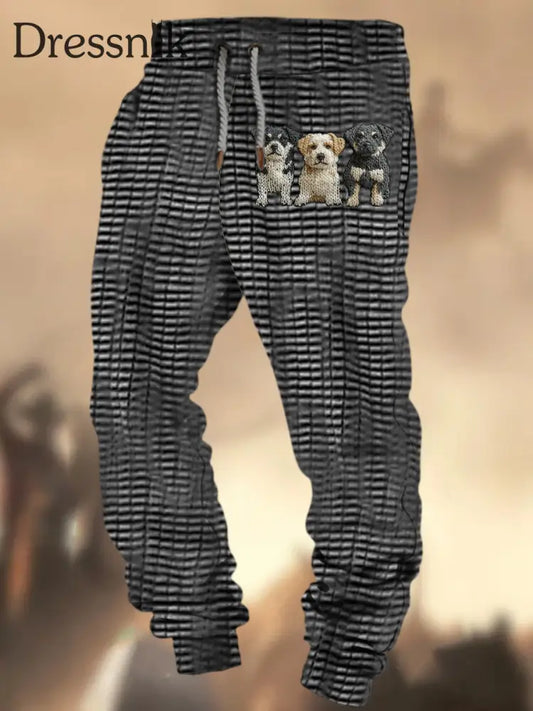 Retro Niedliche Katze Textur Muster Druck Western Village Jagd Logo Gestreifte Lässige Jogging