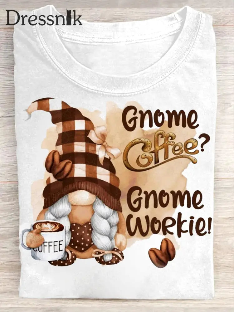 Retro Niedliches Kaffee Druck Mode Rundhals T-Shirt