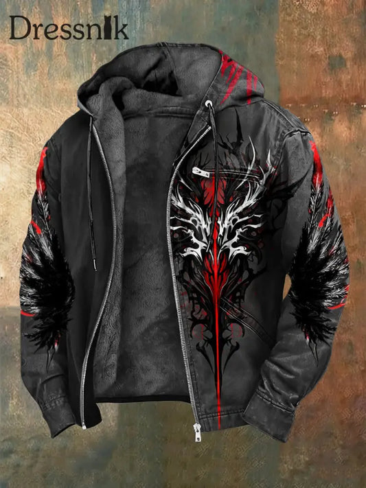 Retro Nordic Viking Totem Lässige Jacke mit Fleece ausgekleidet Kapuze Schwarz / S