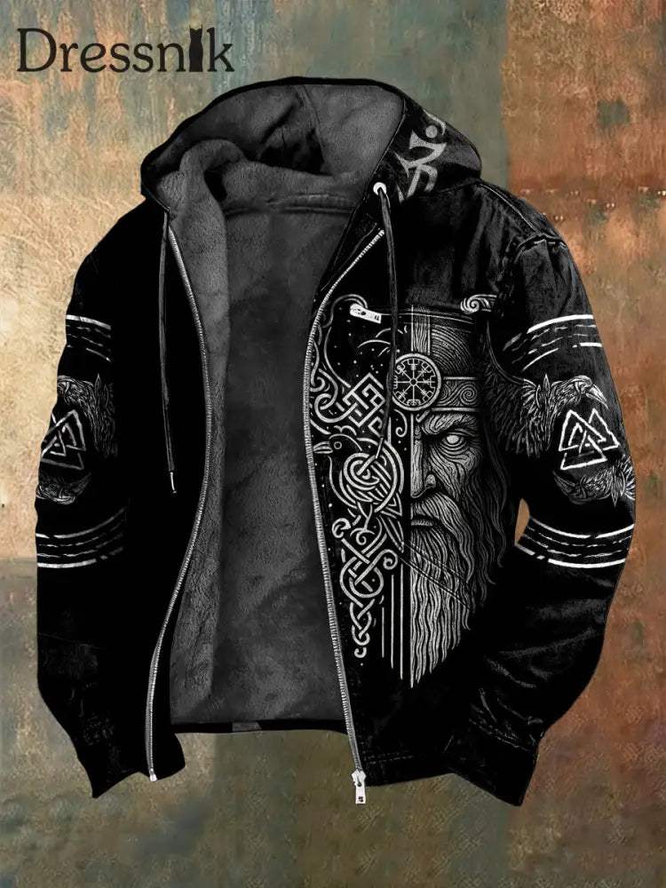 Retro Nordische Mythologie Totem Lässige Fleece-Kapuzen jacke Schwarz / S