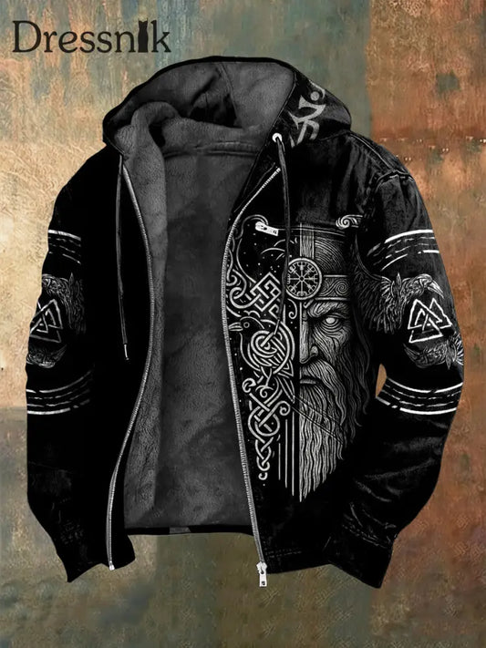 Retro Nordische Mythologie Totem Lässige Fleece-Kapuzen jacke Schwarz / S