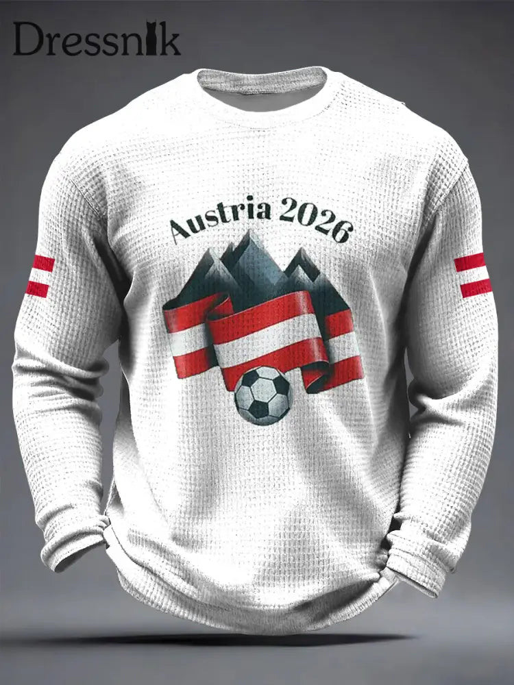 Retro Österreich 2026 Fußball Gedenkende Casual Waffel-Weave T-Shirt Weiß / S