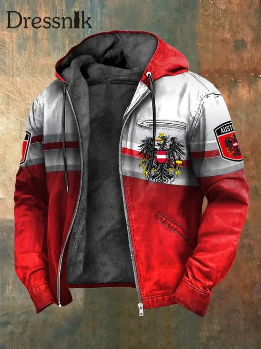 Retro Österreich ische Abstrakte Flagge Emblem Casual Fleece-Ausgekleidet Kapuzen jacke mehrfarbig / S