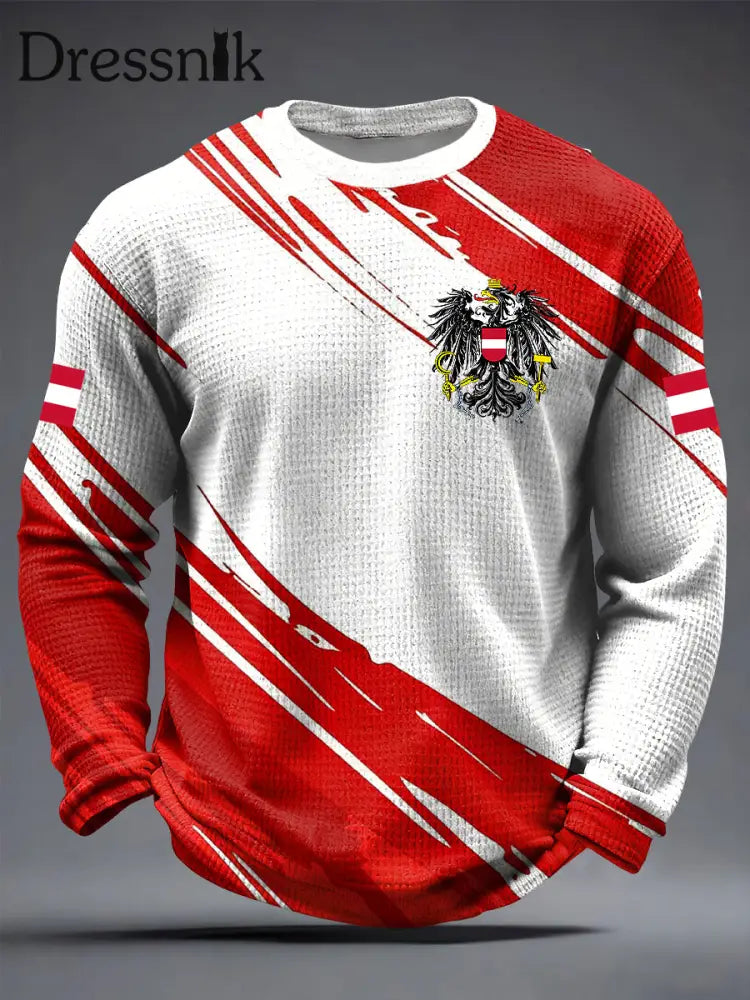 Retro Österreich ische Abstrakte Flagge Emblem Casual Waffel Weave T-Shirt Rot / S