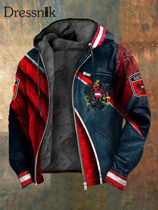 Retro Österreich ische Abstrakte Gestreifte Fleece-Gelitterte Kapuzen jacke mehrfarbig / S