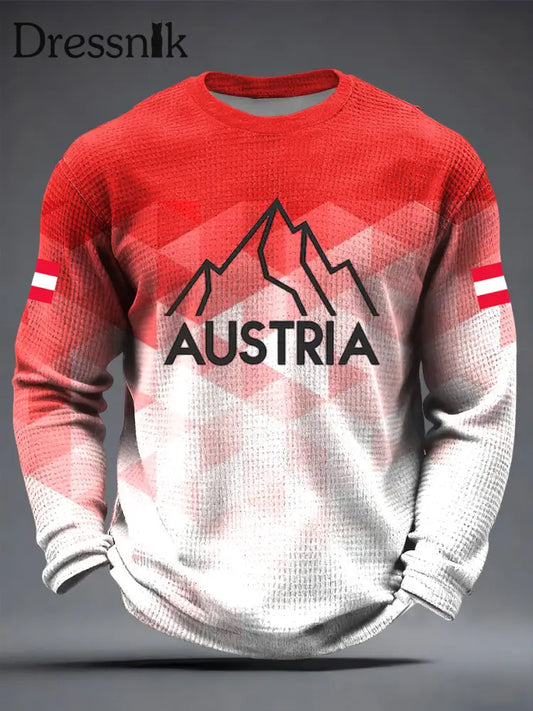 Retro österreich ische abstrakte Landschafts flagge Lässiges Waffel gewebe T-Shirt Rot / S
