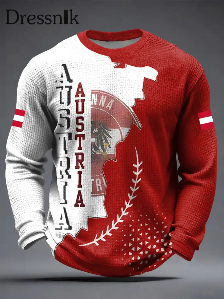 Retro österreich ische Emblem Karte Patchwork Casual Waffel Weave T-Shirt Rot / S