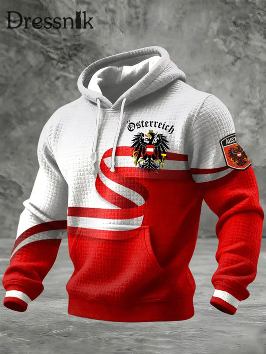 Retro Österreich ische Flagge Casual Waffel Hoodie Rot / S