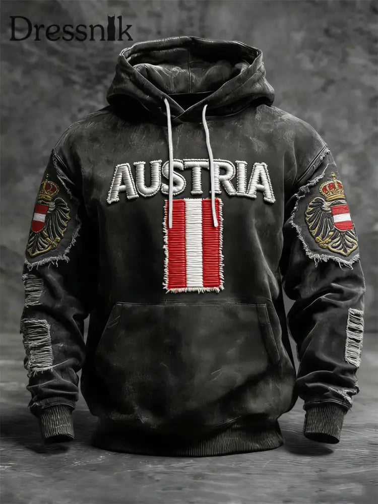 Retro Österreich ische Flagge Emblem Casual Hoodie Schwarz / S
