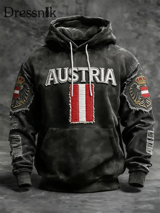 Retro Österreich ische Flagge Emblem Casual Hoodie Schwarz / S