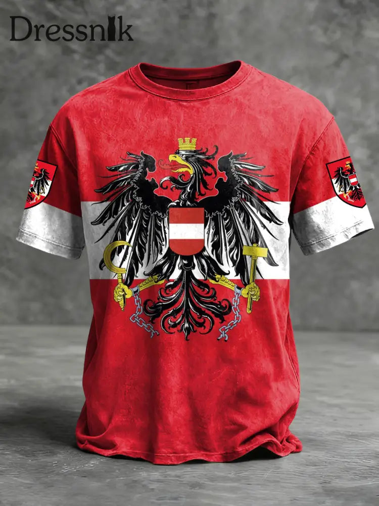 Retro österreich ische Flagge Emblem Casual T-Shirt Rot / S