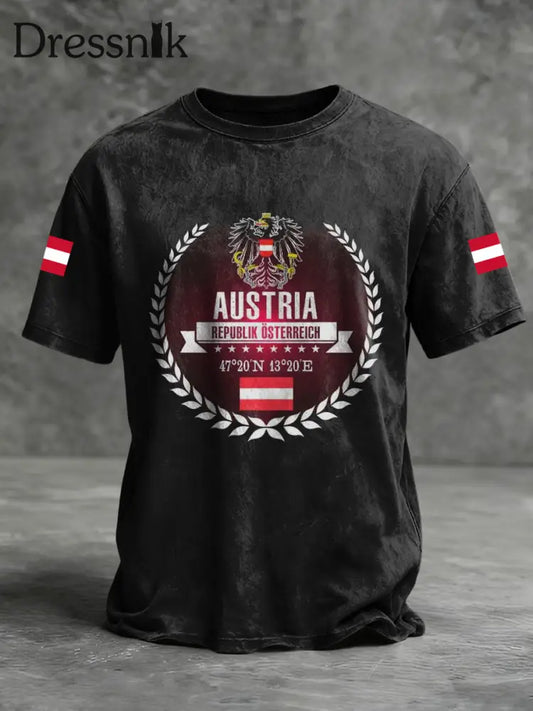Retro österreich ische Flagge Emblem Casual T-Shirt Weiß / S