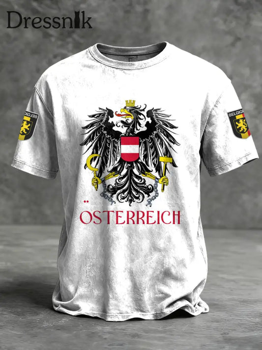 Retro österreich ische Flagge Emblem Casual T-Shirt Weiß / S