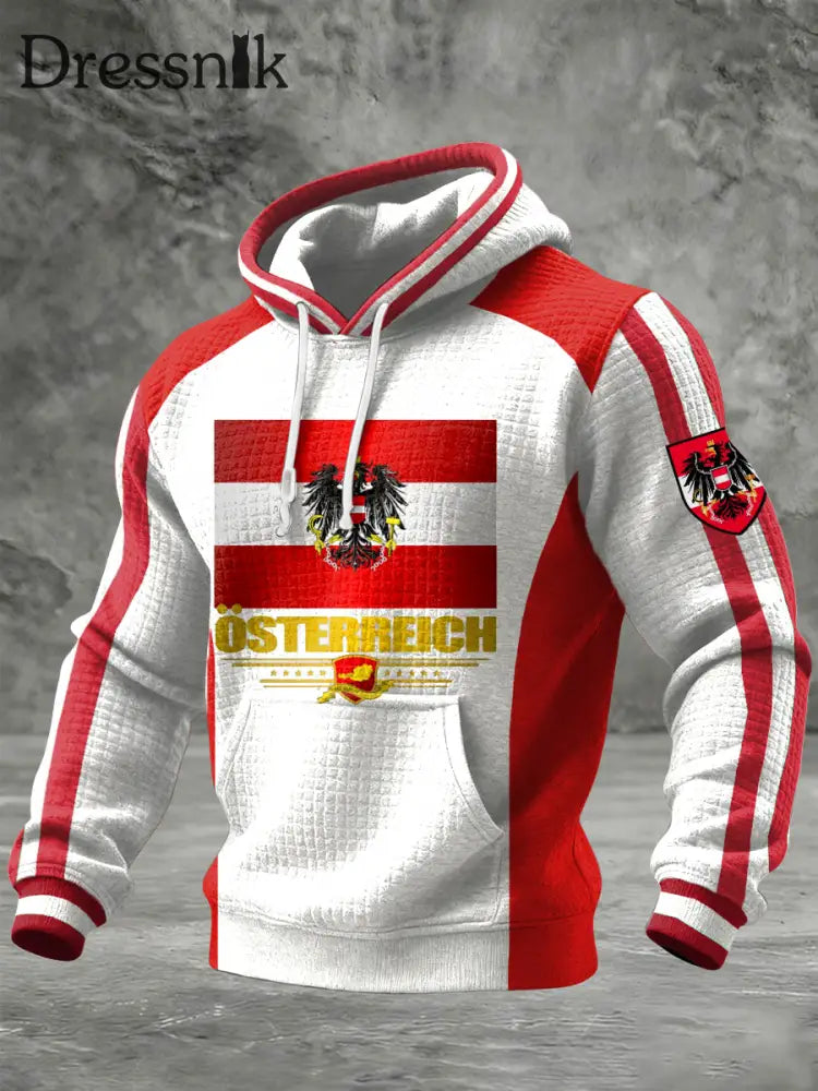 Retro Österreich ische Flagge Emblem Casual Waffel Hoodie Weiß / S