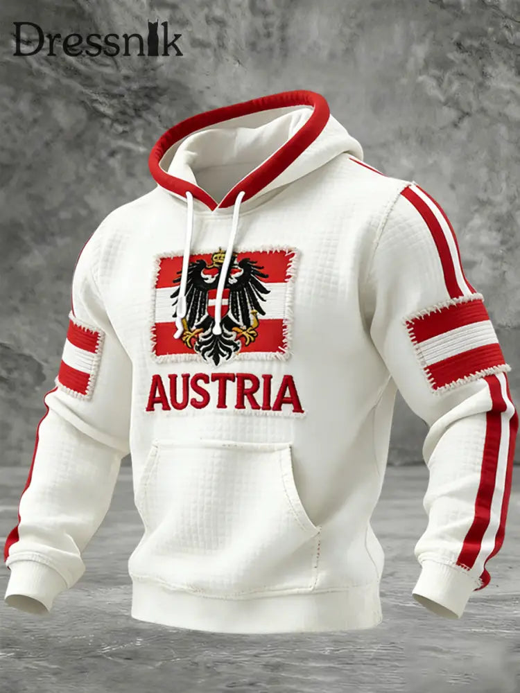 Retro Österreich ische Flagge Emblem Casual Waffel Hoodie Weiß / S