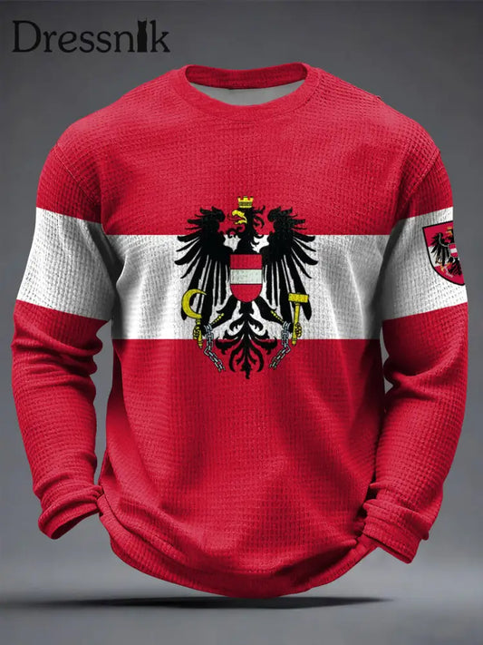 Retro Österreich ische Flagge Emblem Casual Waffel Weave T-Shirt mehrfarbig / S