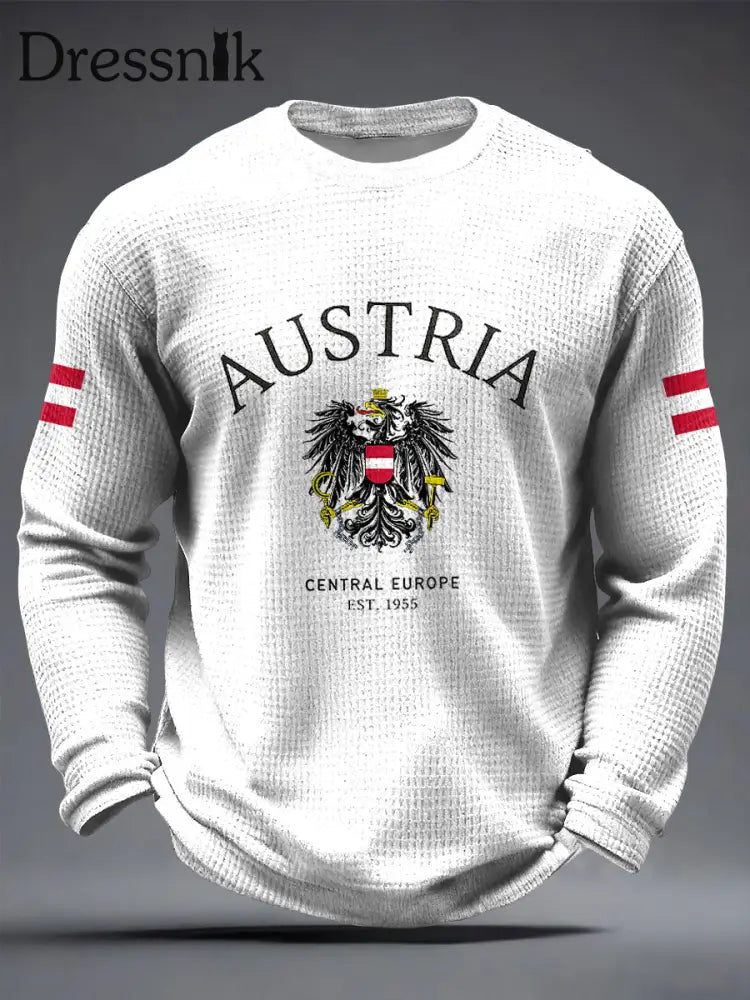 Retro Österreich ische Flagge Emblem Casual Waffel Weave T-Shirt Weiß / S