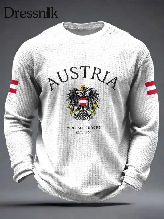 Retro Österreich ische Flagge Emblem Casual Waffel Weave T-Shirt Weiß / S