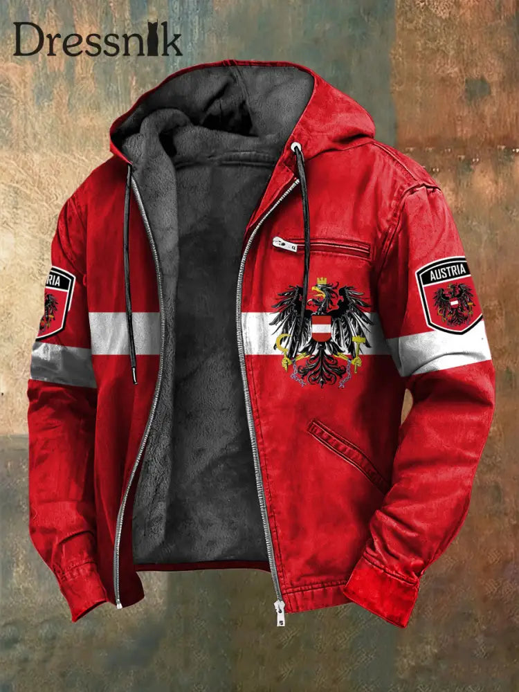 Retro Österreich ische Flagge Emblem Fleece-Ausgekleidet Kapuzen jacke mehrfarbig / S