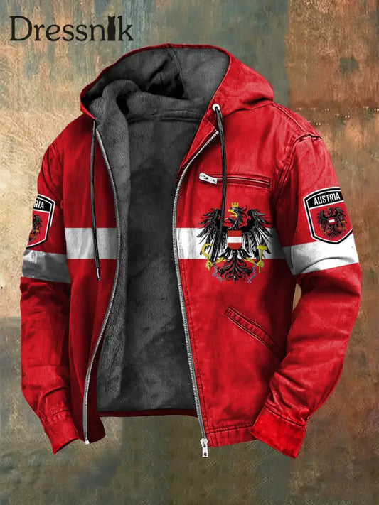 Retro Österreich ische Flagge Emblem Fleece-Ausgekleidet Kapuzen jacke mehrfarbig / S
