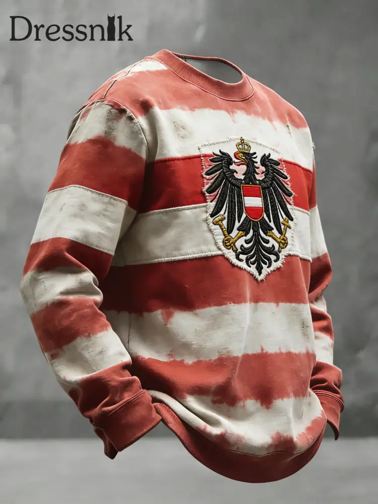 Retro Österreich ische Flagge Emblem Gestreiftes Casual Crewneck Sweatshirt Rot / S