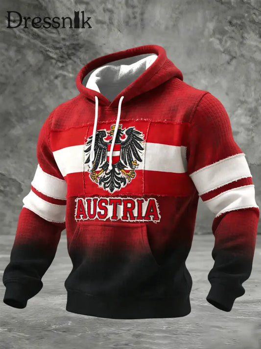 Retro Österreich ische Flagge Emblem Gradient Casual Waffel Hoodie Rot / S