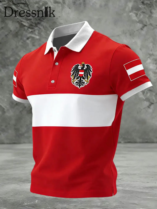 Retro Österreich ische Flagge Emblem Patch Business Polo Shirt Rot / S