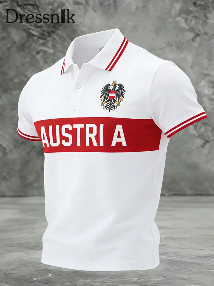 Retro Österreich ische Flagge Emblem Patch Casual Polo Shirt Weiß / S