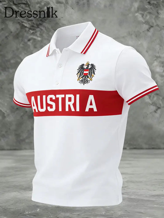 Retro Österreich ische Flagge Emblem Patch Casual Polo Shirt Weiß / S
