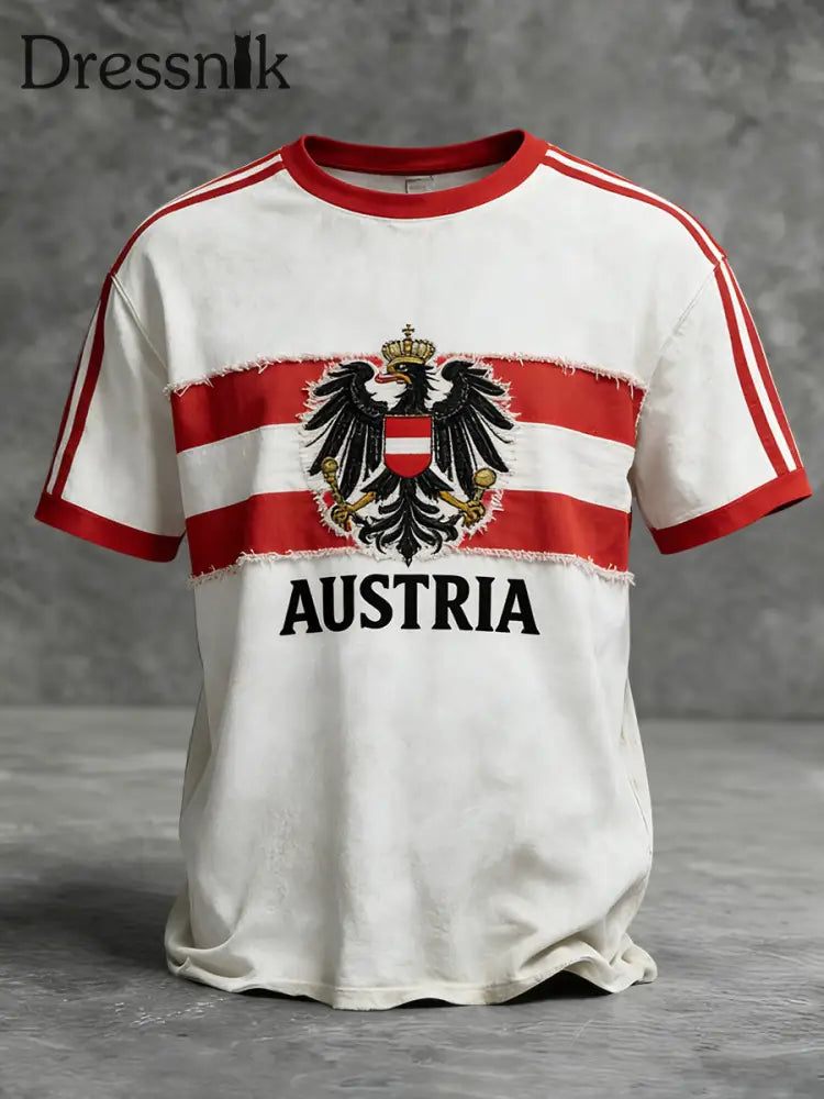 Retro Österreich ische Flagge Emblem Patch Casual T-Shirt Weiß / S