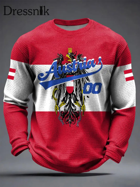 Retro Österreich ische Flagge Fußball Gedenkende Casual Waffel-Weave T-Shirt Rot / S