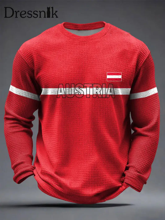 Retro Österreich ische Flagge Fußball Gedenkende Casual Waffel-Weave T-Shirt Rot / S