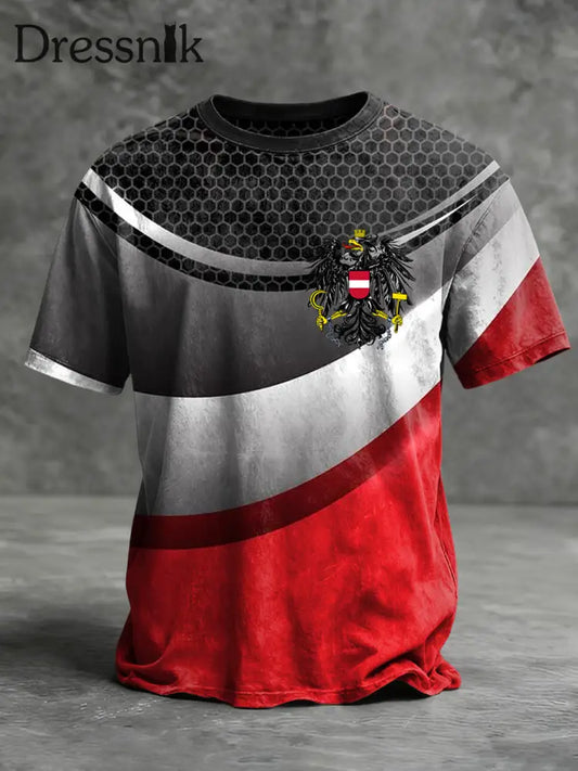 Retro österreich ische Flagge geometrisch lässig T-Shirt Rot / S
