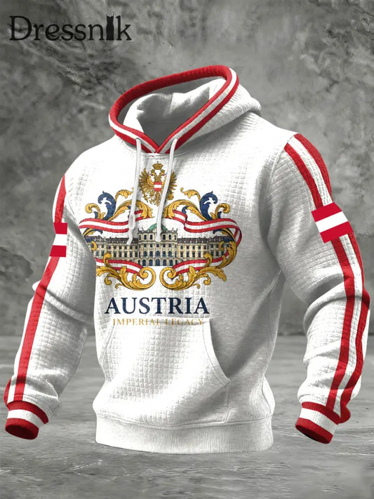 Retro Österreich ische Flagge Heritage Casual Waffel Hoodie Weiß / S
