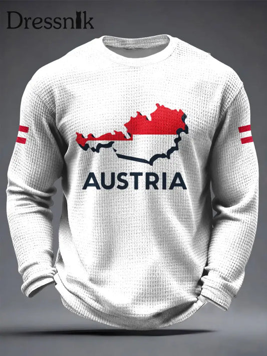 Retro Österreich ische Flagge Karte Abstrakte Waffel Weave T-Shirt Weiß / S