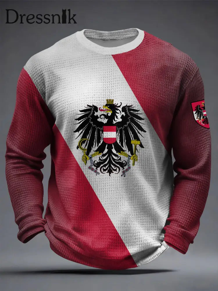 Retro Österreich ische Flagge Lässiges Waffel gewebe T-Shirt mehrfarbig / S