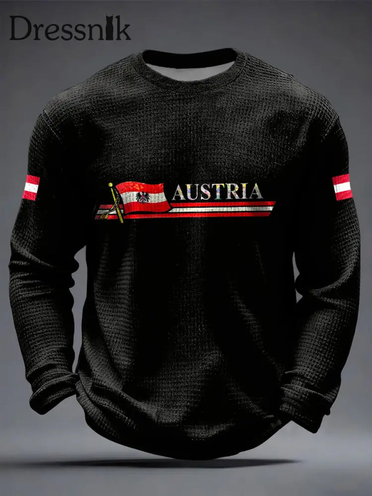 Retro Österreich ische Flagge Lässiges Waffel gewebe T-Shirt Schwarz / S