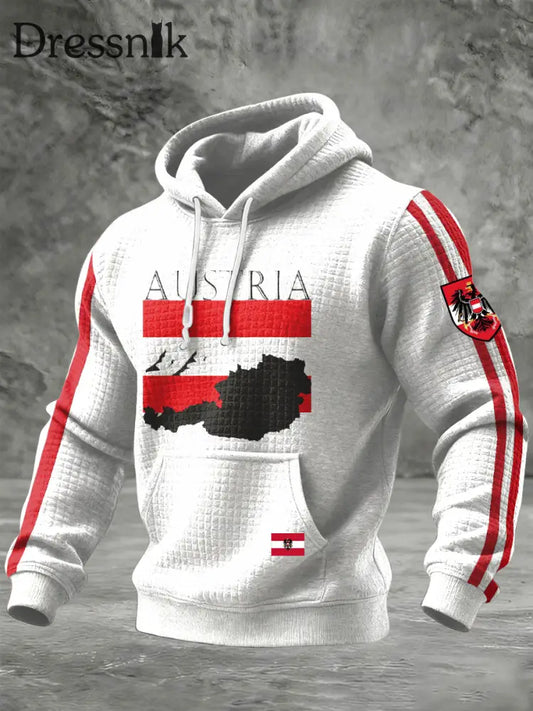 Retro Österreich ische Flagge Landschaft Casual Waffel Hoodie mehrfarbig / S
