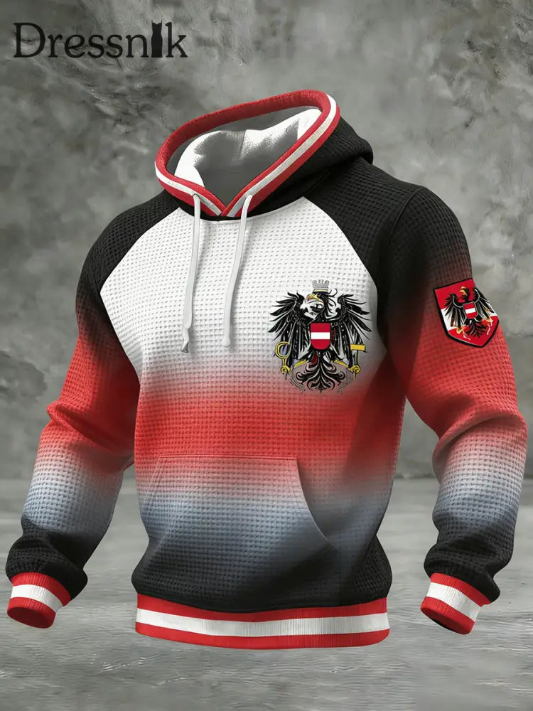 Retro Österreich ische Flagge Muster Casual Waffel-Strick bequemes Kapuzen-Sweatshirt A / S