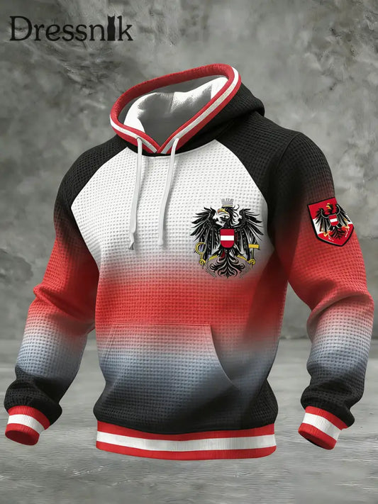 Retro Österreich ische Flagge Muster Casual Waffel-Strick bequemes Kapuzen-Sweatshirt A / S