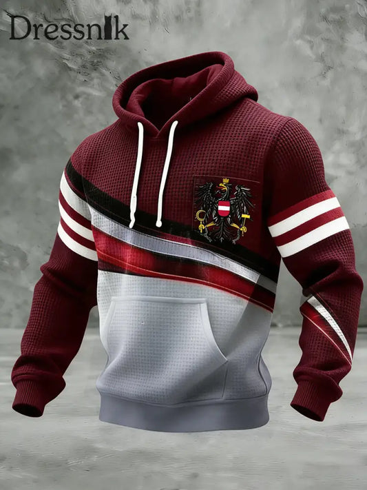 Retro Österreich ische Flagge Muster Casual Waffel-Strick bequemes Kapuzen-Sweatshirt A / S